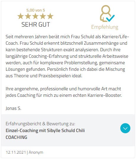 Proven Expert Feedback - Chili COACHING - Sibylle Schuld