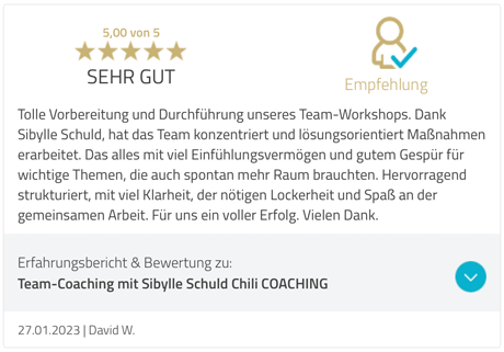 Proven Expert Feedback - Chili COACHING - Sibylle Schuld